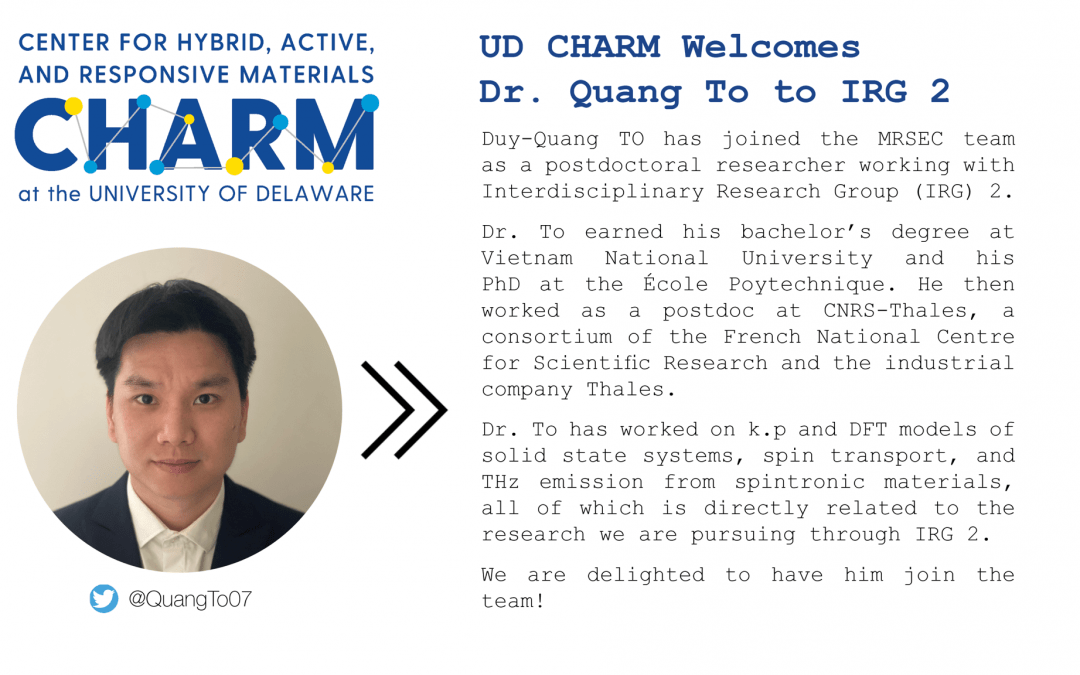CHARM Welcomes Dr. Quang To to IRG 2